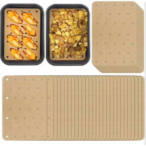 100 Stück perforiertes, antihaftbeschichtetes Backpapier für Heißluftfritteusen, 14 x 20,5 cm (1/5)