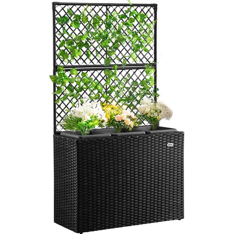 Fioriera a Traliccio Nero in Polyrattan 3 Vasi Contenitore per Piante da Esterno (1/5)