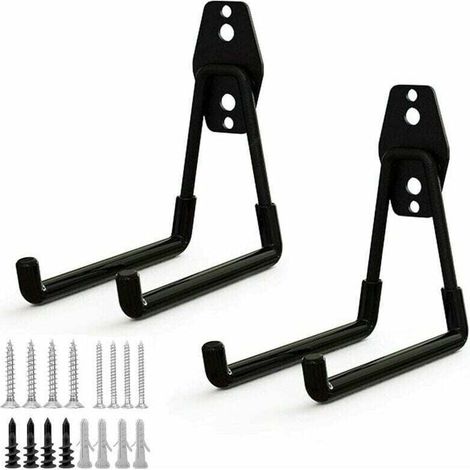 2pcs Crochet de Rangement de Garage en Acier,Stockage outils garage Crochets avec Revêtement Anti-Dérapant Support Lourd pour Accrocher les échelles/vélos/outils de jardin/Cordages(M) (1/4)