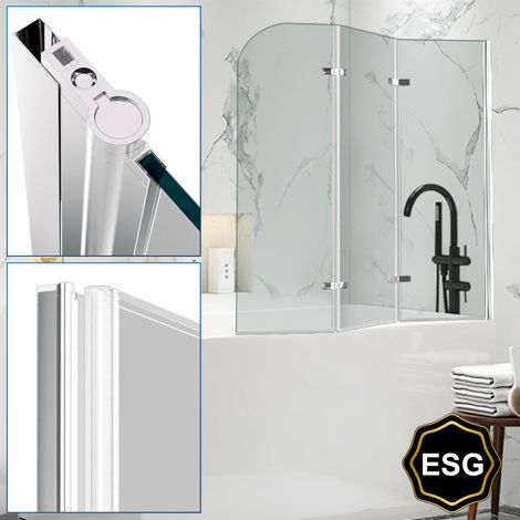SWANEW Schermo per vasca da bagno Schermo doccia sanitario pieghevole in vetro 6mm Nano orientabile 3 parti 120x140cm Argento