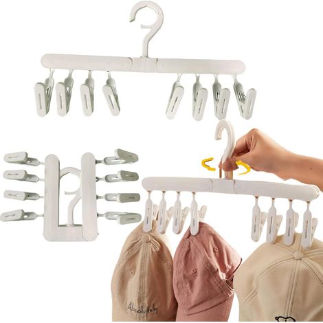 Juego de 3 perchas plegables con 24 pinzas de secado para ropa de viaje, cortavientos, para secar calcetines, sujetadores, ropa interior, sombreros, bufandas, toallas y (1/5)