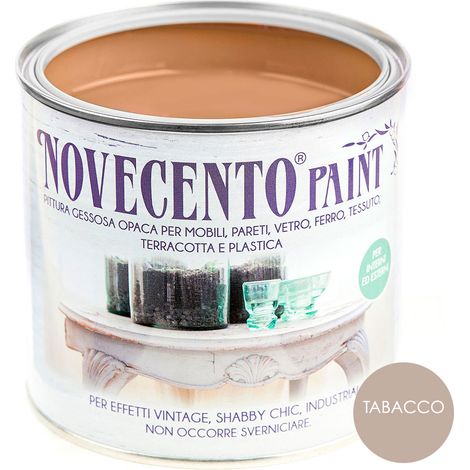 Pittura Gessosa Opaca Shabby Chic per Mobili Pareti Vetro Gesso Novecento Paint - Formato: 500 ml - Colore: Tabacco