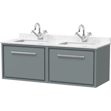 Balterley Longnor 1200mm Wall Hung Single Drawer Vanity with Marble Worktop Basin - Coastal Grey