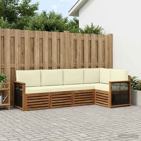 vidaXL Conjunto de sofás de exterior 4 uds. Natural y Crema (1/5)