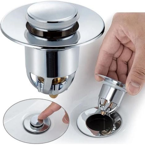 Bouchon Vidange Évier - Pop-Up - Filtre Crépine - Diamètre Intérieur 34 À 40 Mm - ABS + Cuivre - Or Argent - 1 Pièce (1/5)