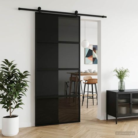 Porte coulissante 90 x 205 cm Verre trempé et aluminium (1/5)