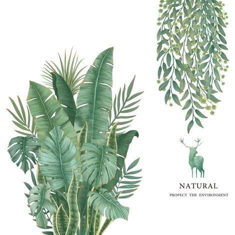 Decal Mural Feuille De Bananier - Autoadhésif - Décoration Murale DIY Pour Salon Chambre À Coucher Salle À Manger - 2 Feuilles (1/5)