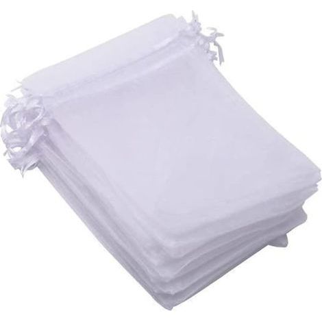 100 sachets en organza - 7 x 9 cm - couleur blanche - idéaux pour les mariages, les baptêmes, les cadeaux, la lavande, les bijoux (blancs) (1/5)