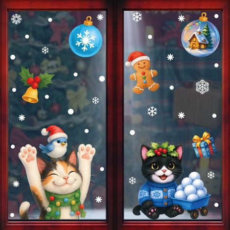 Autocollants chiots de Noël pour décorer les vitres, décorations d'ambiance de Noël, couronnes de fenêtre, boîtes cadeaux, autocollants statiques