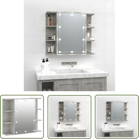 The Living Store Armoire à miroir avec LED Gris béton 70x16,5x60 cm - Armoire À Miroir - Meuble Salle De Bain - Éclairage Led - Rangement Cosmétiques - Miroir Lumineux (1/5)