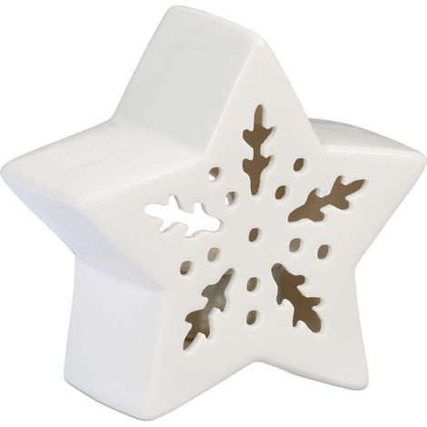 Portavelas de cerámica en forma de estrella, blanco
