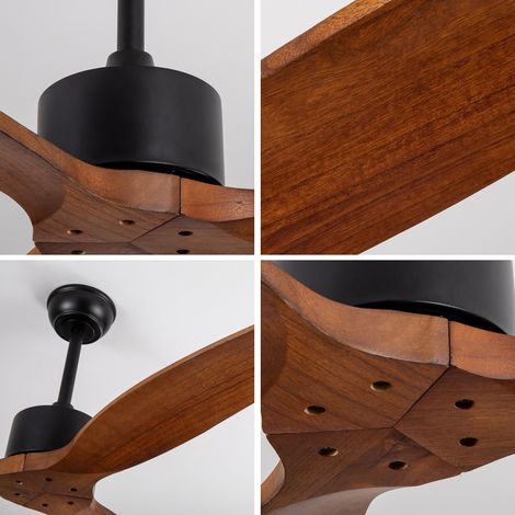 Ventilateur de plafond de 52 pouces sans éclairage, avec télécommande, trois pales en bois massif, six réglages de vitesse (avec fonction mémoire) et fonction inverse, adapté à un usage intérieur (1/5)