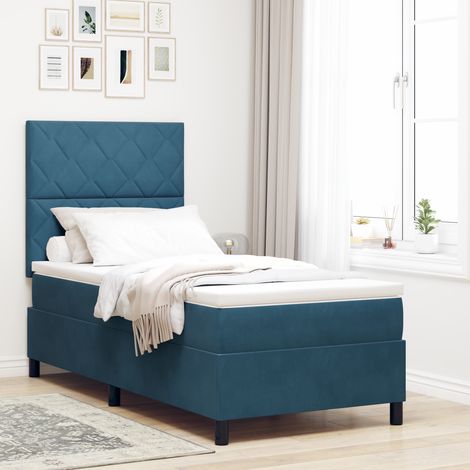 Box Spring Bed with Mattress Dark blue 90 x 190 cm Velvet vidaXL (1/5)