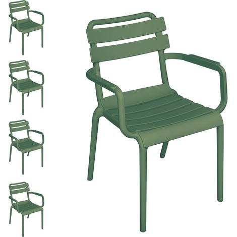 Set 4 sedie da esterno verdi impilabili con braccioli, arredo bar e ristoranti (1/2)