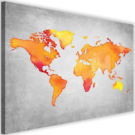 Cadre déco Carte du monde orange 60x40 (1/5)