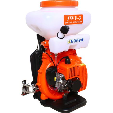 Pulverizador de gasolina, motor de 2 tiempos, capacidad de 14 litros, color naranja. (1/2)
