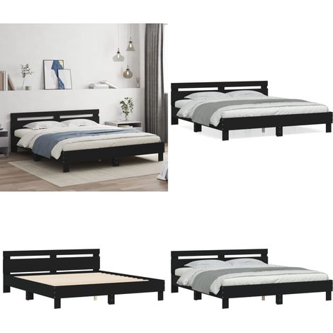 Bettgestell mit Kopfteil Schwarz 180x200 cm Holzwerkstoff - Bettes Gestell - Holzrahmen Bett - Doppelbett - Schwarzes Bett - Lattenrost - Home & Living (1/5)