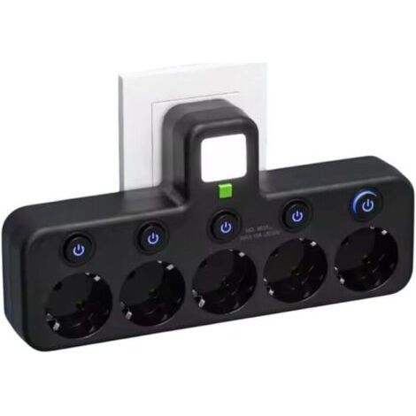 (5 Prises Noir)Multiprise Murale avec 4 Prises EU, 2 Ports USB, 1 Port Type-C, Interrupteurs Individuels (1/5)