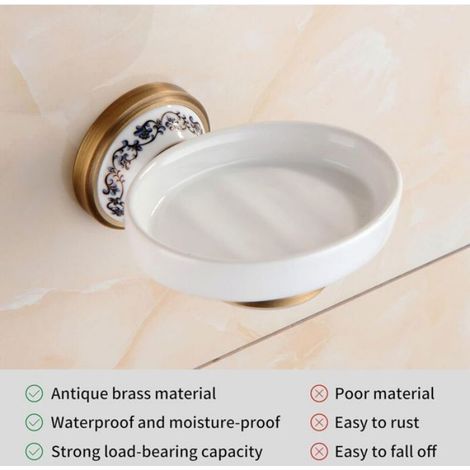 Porte-Savon Mural en Laiton Bronze Antique, Accessoires de Salle de Bain, Design en Porcelaine (1/5)