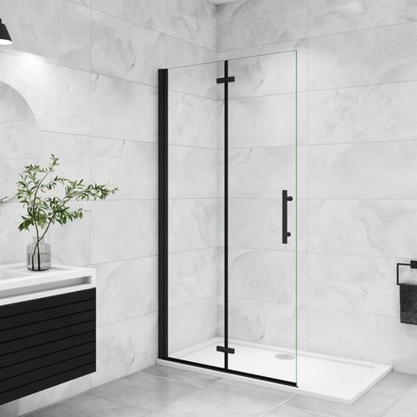 100x195cm 6mm Nano ESG Glas Walkin Schwarz Falttür+drehtür+Scharniertür Duschwand Duschabtrennung (1/5)