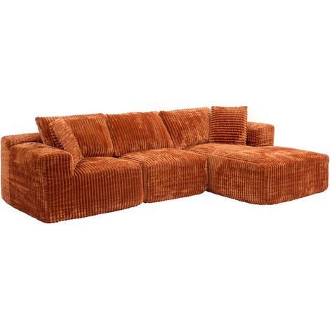 Solka 3-Sitzer Ecksofa 254x164x78 cm Gerippt Amber - Atmosphera créateur d'intérieur