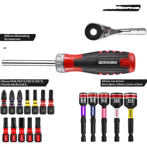 Set di bussole per cacciavite, con vano portaoggetti nascosto e bussole magnetiche, 19 pezzi. (1/2)