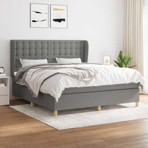 Lit adulte Contemporain  Lit à sommier à sommier tapissier avec matelas Gris foncé 180x200cm Tissu 96713 (1/5)