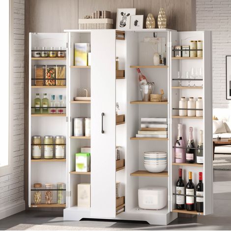 Mueble de cocina blanco en MDF 150 x 78 x 40 cm con estantes ajustables OKMYHOME (1/5)