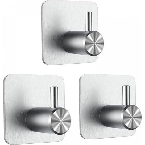 Crochet Adhésif Mural de Salle de Bains Sans Perçage Porte Serviette Inox Accroche Torchon Cuisine 3 pcs 3m Acier Argent (1/4)