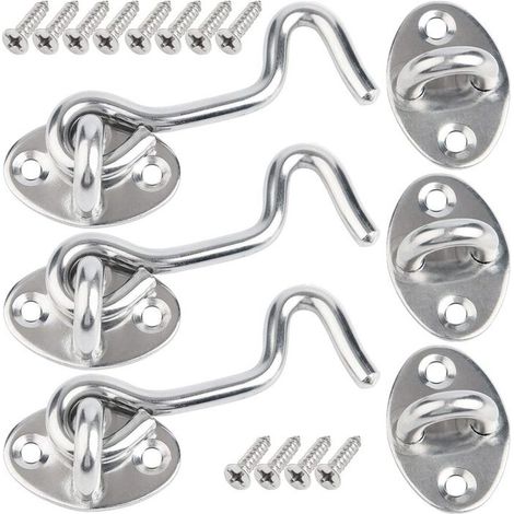 3 Pièces Loqueteau Porte en Inox - Crochet Porte - 75 mm Crochet Cabine Avec Vis - Montage Pour Fenêtre, Porte de Grange - Argenté