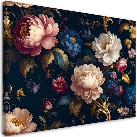 Stampe su Tela, Fiori su sfondo blu scuro - 30x20 (1/2)