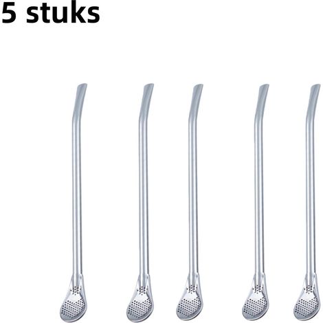 paille cuillère filtrante acier inoxydable détachable avec cuillère pour mélanger le maté et les baies avec passoire dimensions 18 5 cm argent lot de 5 pailles (1/5)