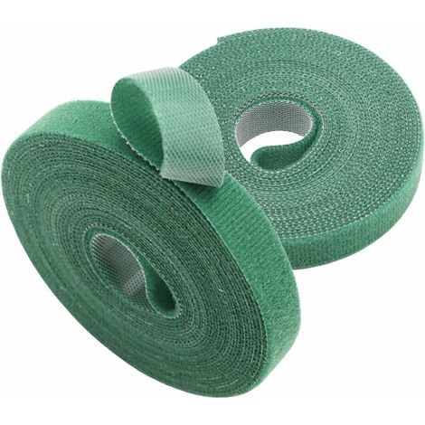 2 Rolls of Nylon Reusable Velcro Tape for Garden Plants, Tomatoes, Flowers or Vegetables in Raised Beds - 10mm x 10m - Green
