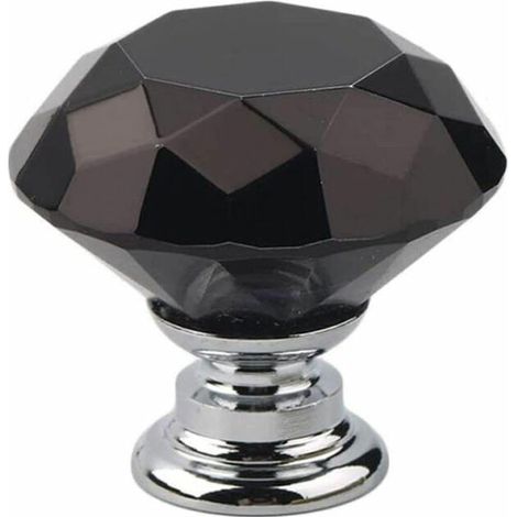 10 x Poignée Bouton de Porte Placard Meuble Tiroir - 30mm Boutons Diamant en Verre de Cristal Noir