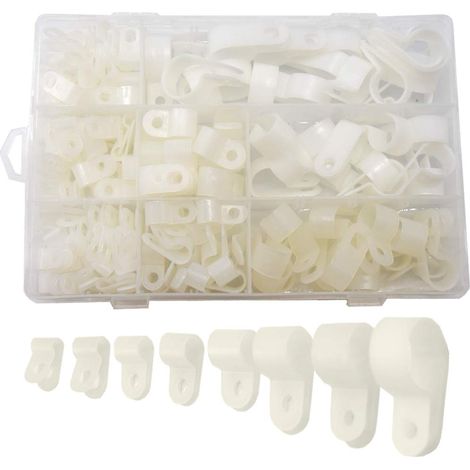 Lot de 160 clips de serrage en nylon type R pour câble de fixation à vis pour fixation électrique avec 1/8", 3/16", 1/4", 5/16", 3/8", 1/2", 5/8", 3/4" Blanc (1/5)