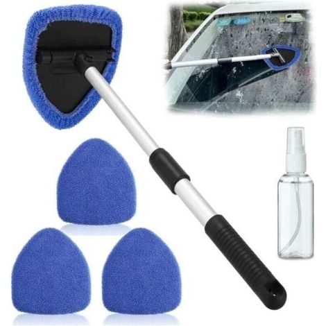 Detergente per parabrezza, spazzola per la pulizia del parabrezza, pulizia interna del parabrezza, pulizia del parabrezza con manico telescopico con manico girevole a 180° e 4 panni lavabili, B