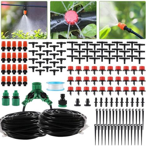 Système d’arrosage goutte à goutte 30 m – Kit micro-irrigation pour jardin, serre, pelouse et plantes avec tuyau et buses réglables (1/5)