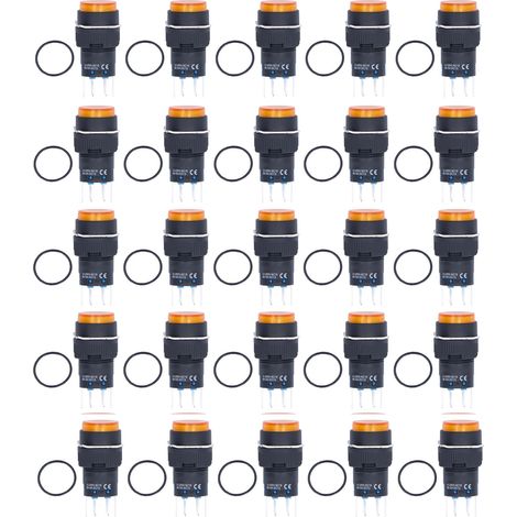 Bouton poussoir à verrouillage automatique 25 pièces, ABS laiton rond, interrupteur 8 broches 220V jaune, boutons de commande pour projets électriques. (1/5)