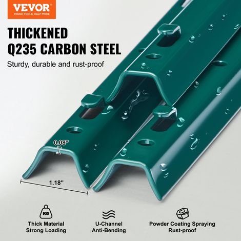 Poteau de Clôture en Métal 213,36 cm, Lot de 10, Piquets de Clôture en Acier au Carbone Robuste, Poteaux Métalliques pour Jardin, P… (1/5)