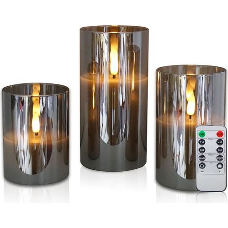 LED candle set with remote control, timer function, 300 hours of flickering light, paraffin, real wax with glass (1/5)