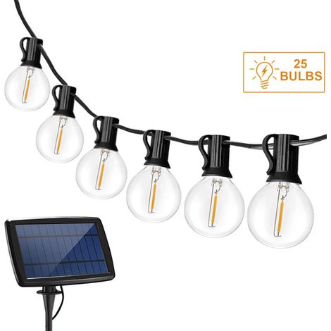 Guirlande lumineuse solaire 25 ampoules blanc chaud étanche suspension jardin terrasse cour lumière décorative mariage fête extérieur (1/2)