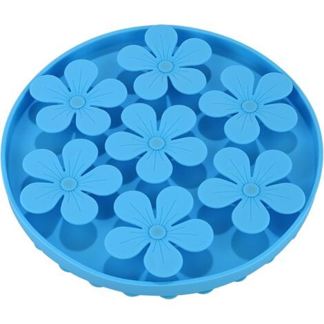 BUNTHAUS Mangeoire lente pour chats/chiens de compagnie, caoutchouc de silicone souple, forme de fleur mignonne, bleu (1/5)