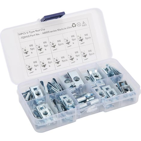 Lot de 50 clips de fixation automobile en forme de U, écrous à clip en métal antirouille en forme de U, fixations rapides, adaptés aux vis M6 sur les panneaux de carrosserie automobile. (1/5)