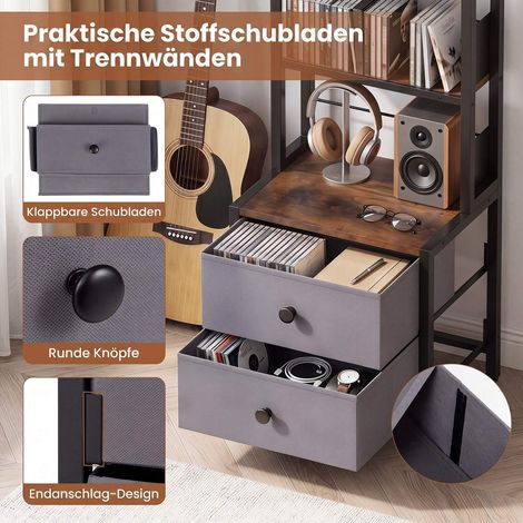 5-Tier Media Storage Rack with Drawers & Book Stoppers (1/5)