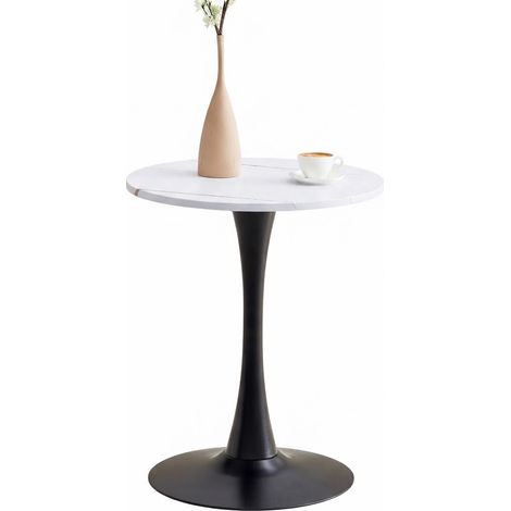 ELVMI Table d'appoint Ronde avec Pied Central et Patins Antidérapants pour Salon en MDF et Métal Blanc Noir (1/5)