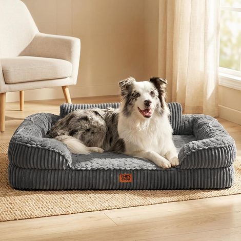 Panier Chien Grande Taille avec Dossier Haut, 91x69cm, Gris (1/5)