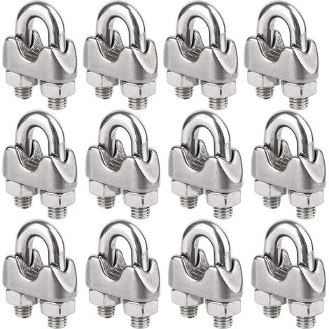 Abrazaderas para cable de acero M4, abrazaderas para cable con perno en U, abrazaderas para cable de acero inoxidable de 4 mm de diámetro, paquete de 12 (1/5)