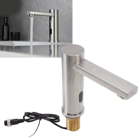 G1/2 220V vollautomatischer intelligenter Waschtischhahn mit Infrarotsensor, aus gebürstetem Edelstahl 304, für Kaltwasser, für gewerbliche und private Nutzung. (1/5)