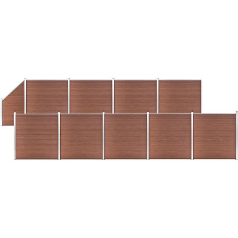 Ensemble de clôture Clôtures de jardin Panneau de clôture WPC 9 Carré + 1 Incliné 1657x186 cm Marron 34593 (1/5)