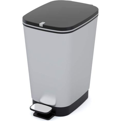 Bidone della spazzatura con pedale 25L – Coperchio con guarnizione in gomma contro odori – Plastica argento resistente ai graffi – KIS